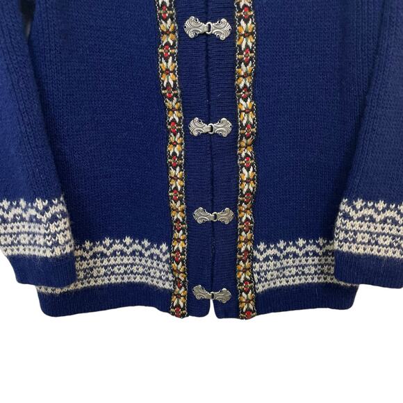 Vintage North Cape By Knut & Knut Norwegian Wool Sweater In Blue & White Large - Picture 4 of 9